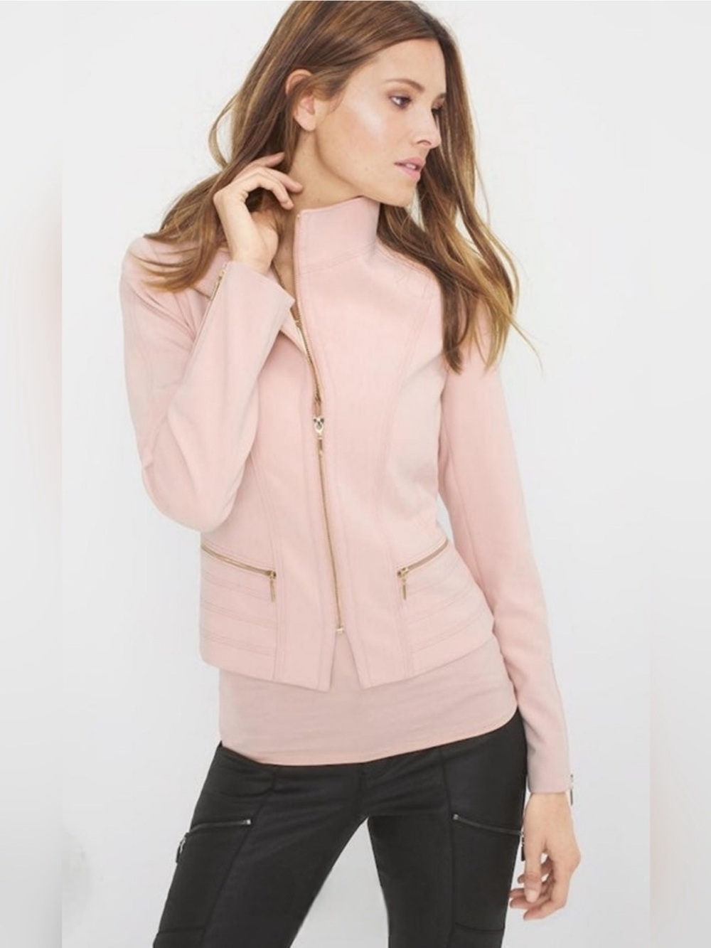 White House Black Market Blush Pink Moto Jacket